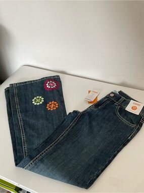 Gymboree Girls' Jeans with Pink, Green & Orange Flower Appliqués Size 10 Slim